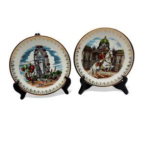Austria Souvenir Plates Prater Riesenrad And Hofburg Wien 70s Vintage